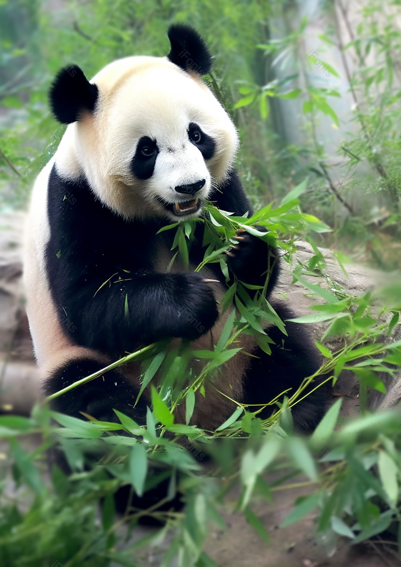 国家保护动物熊猫开心的啃着竹子背景图,高清,摄影图,摄影图片,图片大全,摄影图免费下载